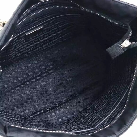 Auth PRADA Quilting Chain Shoulder Bag Black Nylon/Silvertone - Picture 7 of 14